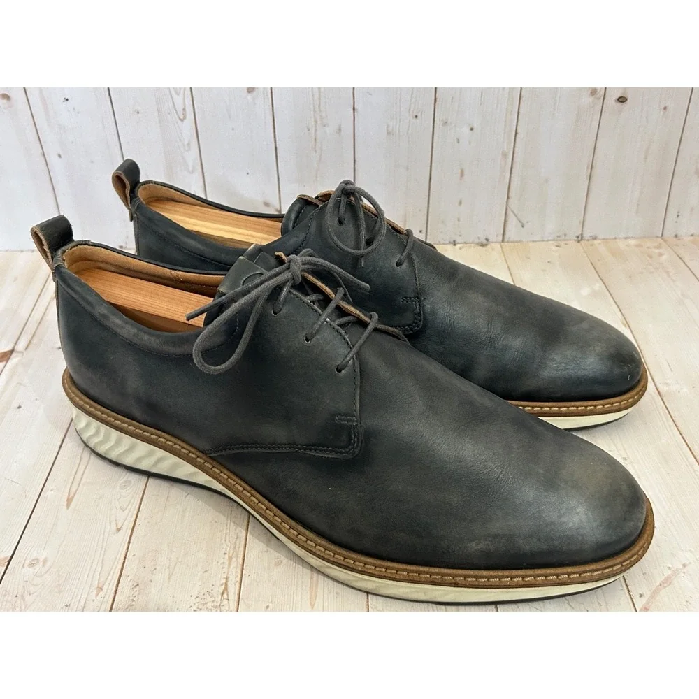 ECCO ST.1 Hybrid Men's Blue Leather Plain Toe Derby Oxford Shoes US 12-12.5